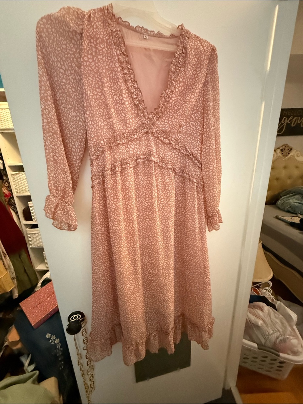 Women's Pink Floral Ruffle Midi Dress